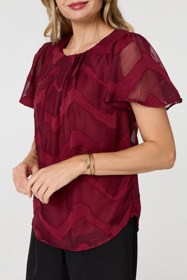 Burgundy | Chevron Print Layered Ruched Blouse