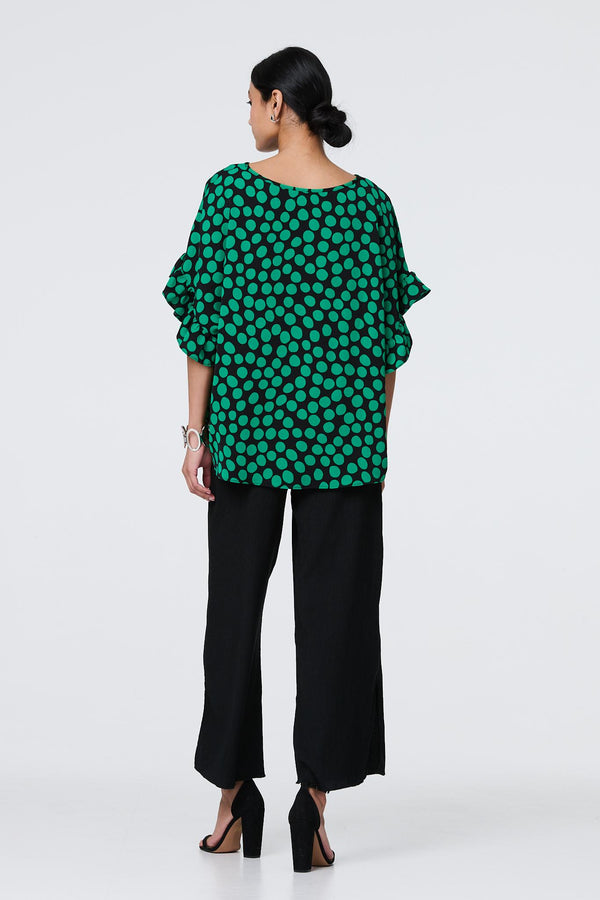 Green | Polka Dot Frilled 1/2 Sleeve Blouse