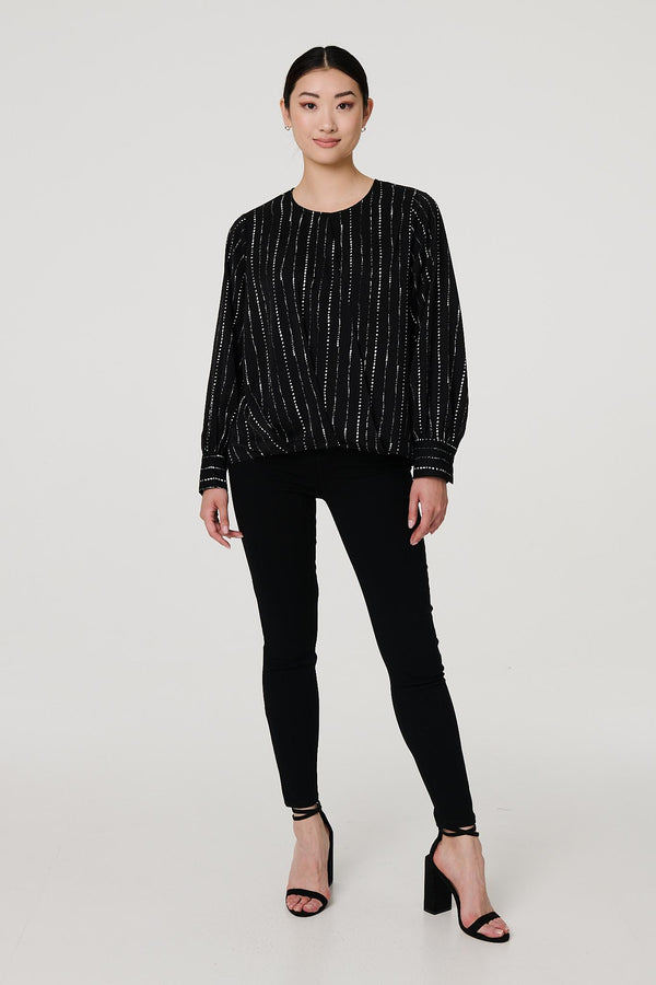 Black | Metallic Stripe Long Sleeve Blouse