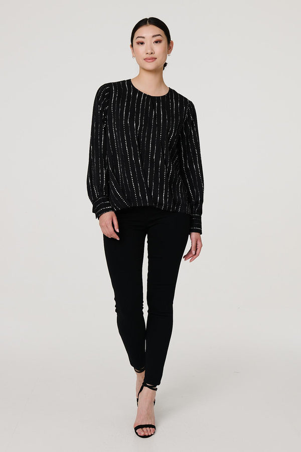 Black | Metallic Stripe Long Sleeve Blouse