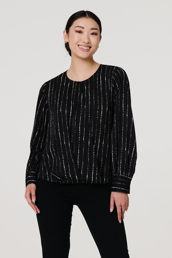 Black | Metallic Stripe Long Sleeve Blouse