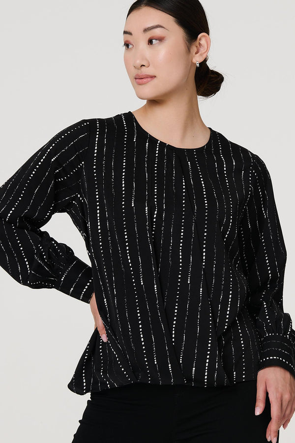 Black | Metallic Stripe Long Sleeve Blouse