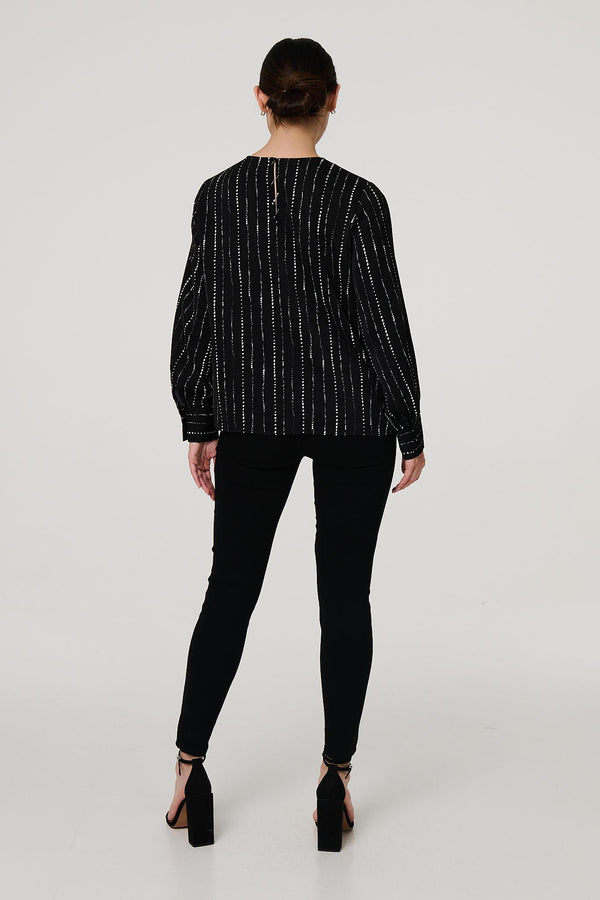 Black | Metallic Stripe Long Sleeve Blouse