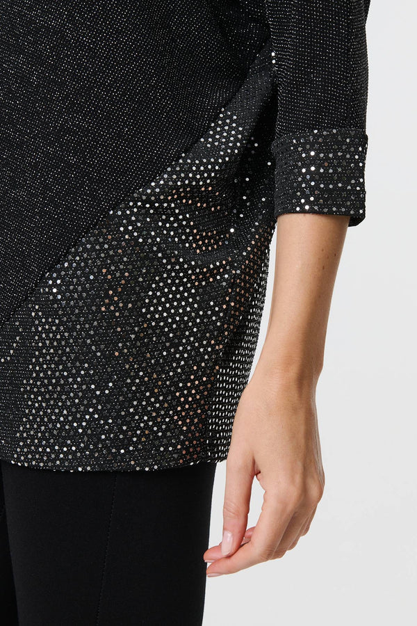 Black | Glittery Metallic Trim 3/4 Sleeve Tunic