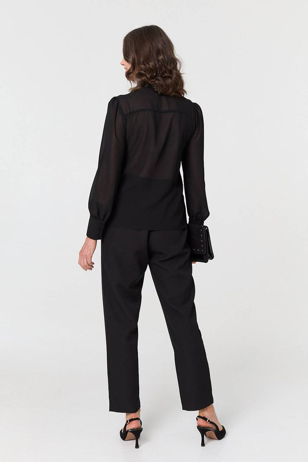 Black | Floral Lace Semi Sheer Textured Blouse