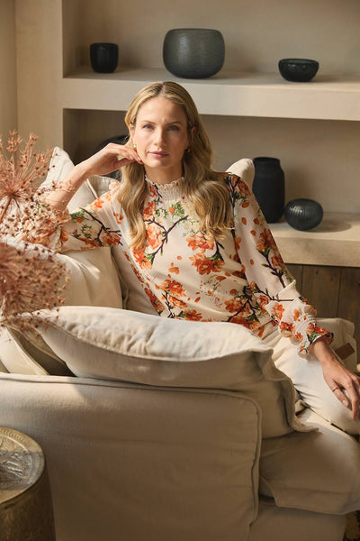 トップス Floral Jacquard Hight Neck Blouse ecru Floral Jacquard