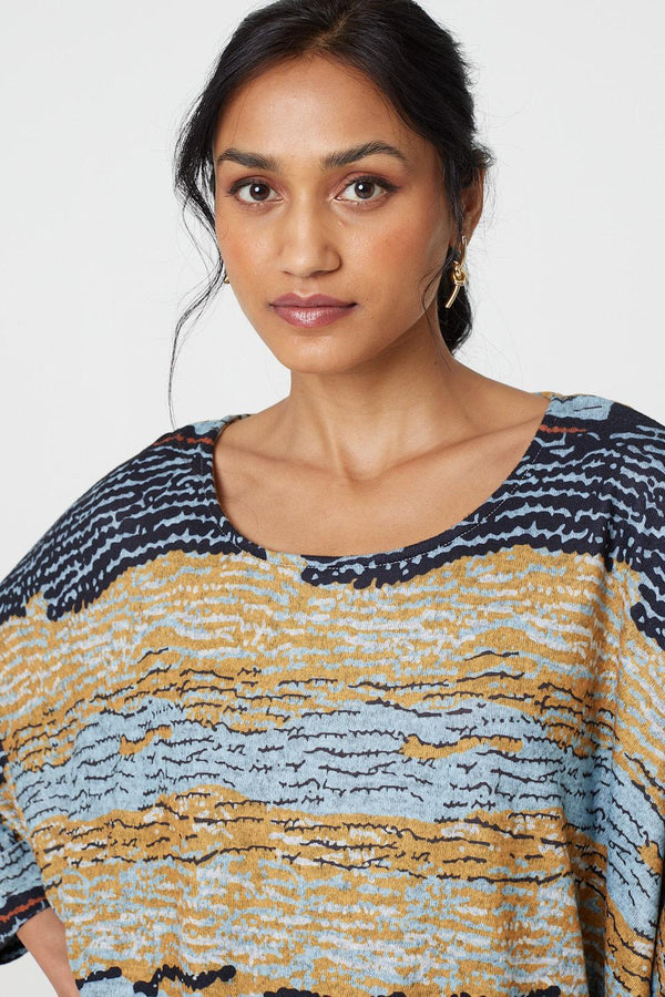 Grey | Printed 3/4 Batwing Sleeve Relaxed Tunic Top
