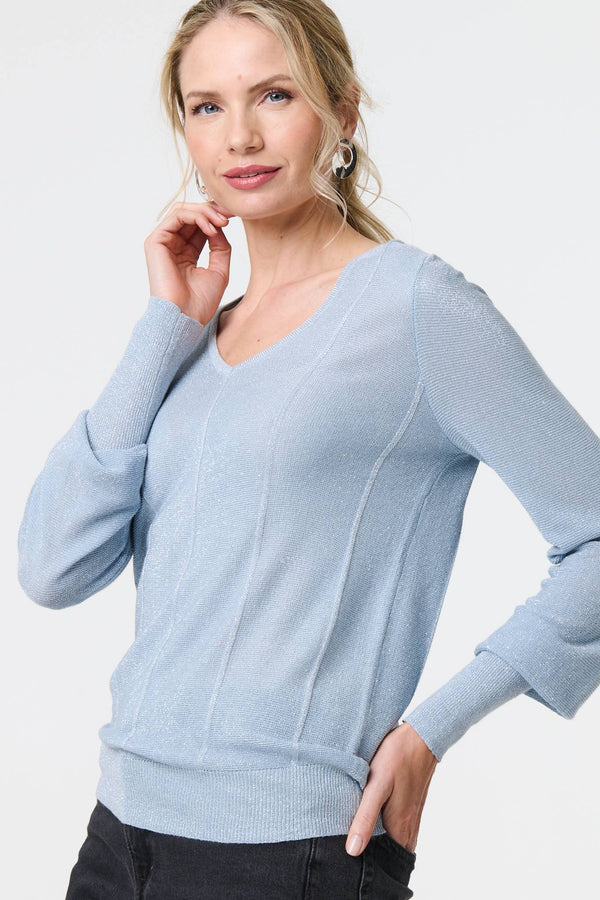 Blue | Metallic Stripe Detail Fitted Top