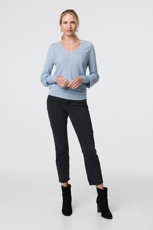 Blue | Metallic Stripe Detail Fitted Top