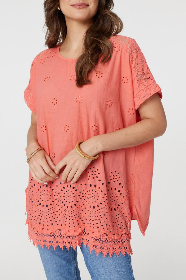 Coral | Broderie Anglaise Oversized Blouse