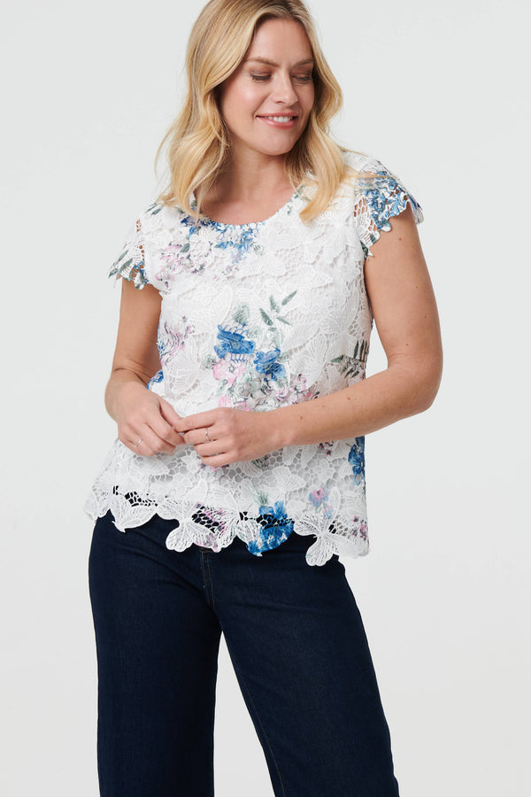 White | Floral Lace Layered Frilled Blouse Top