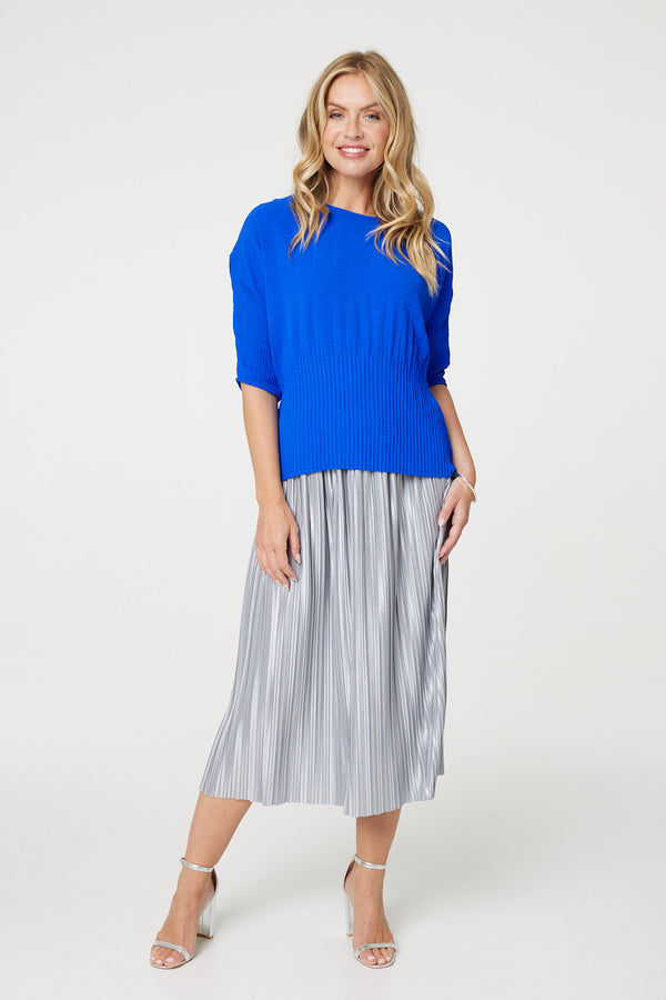 Blue | Stripe Texture 3/4 Batwing Sleeve Knit Top