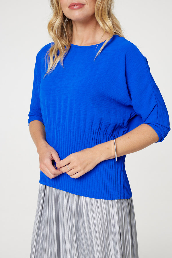 Blue | Stripe Texture 3/4 Batwing Sleeve Knit Top