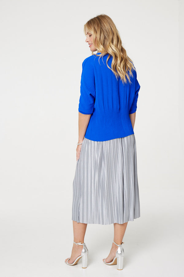 Blue | Stripe Texture 3/4 Batwing Sleeve Knit Top