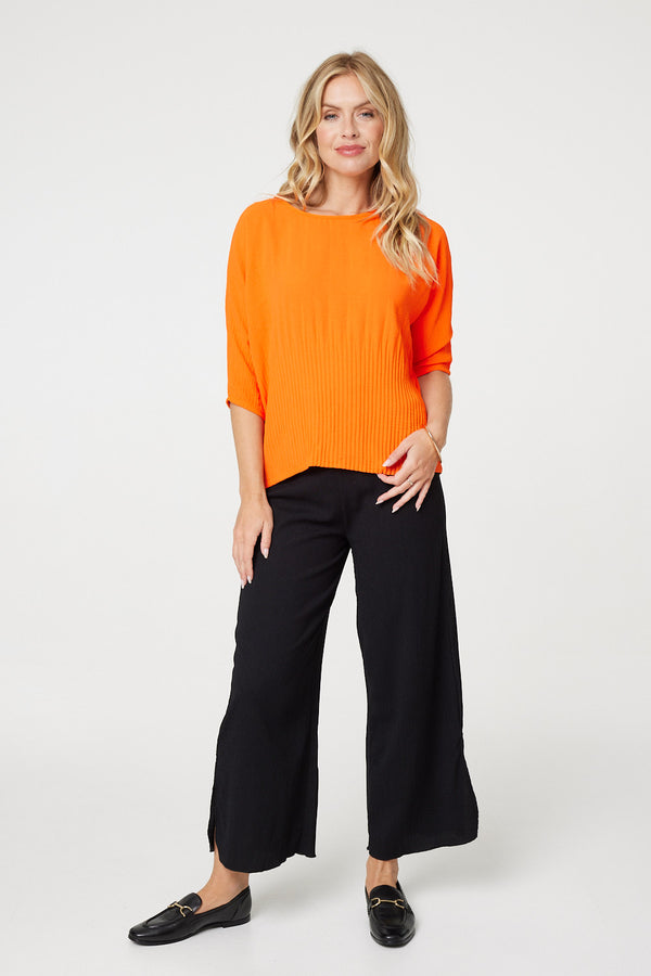 Orange | Stripe Texture 3/4 Batwing Sleeve Knit Top : Model is 5'10"/178 cm and wears UK8/EU36/US4/AUS8