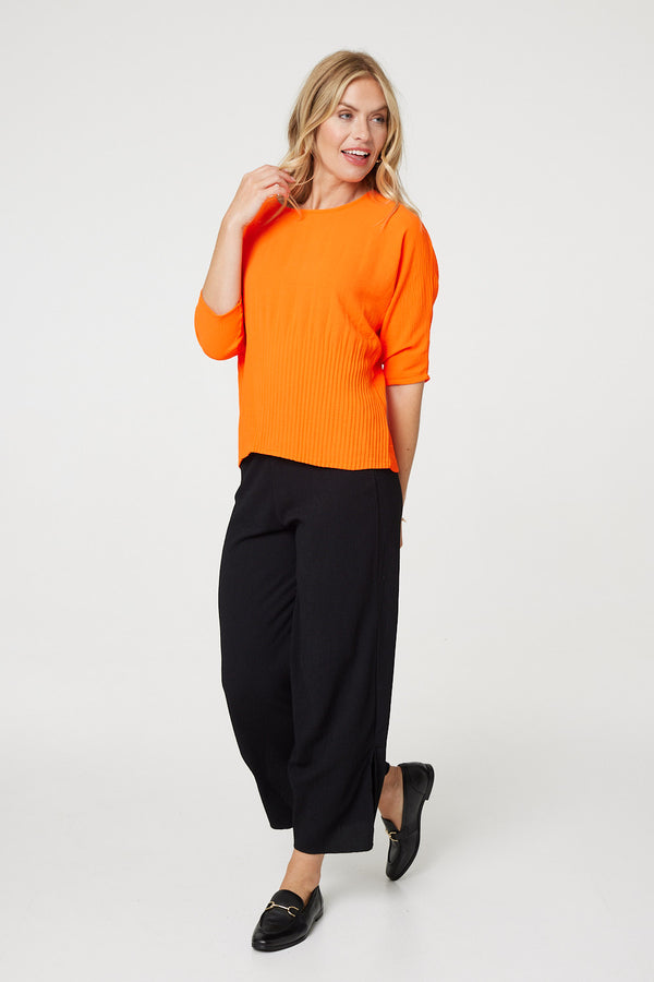 Orange | Stripe Texture 3/4 Batwing Sleeve Knit Top