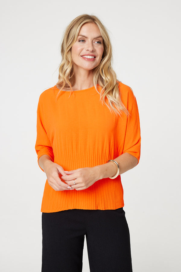 Orange | Stripe Texture 3/4 Batwing Sleeve Knit Top