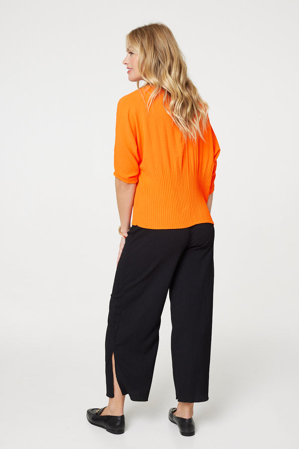 Orange | Stripe Texture 3/4 Batwing Sleeve Knit Top