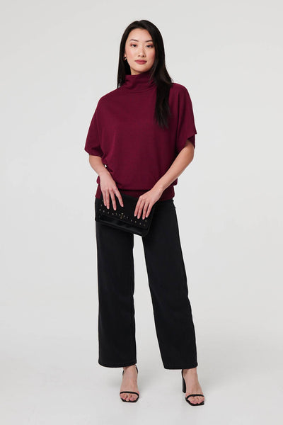 Roll Neck Button Back Relaxed Knit Top | Izabel London