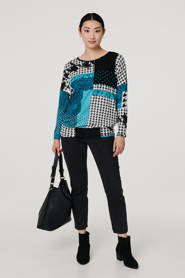 Pine | Patchwork Print Long Sleeve Top