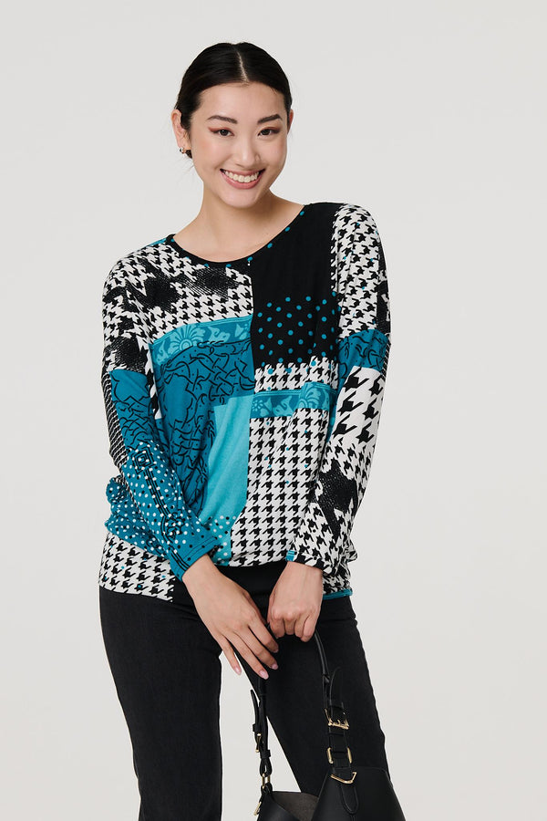 Pine | Patchwork Print Long Sleeve Top