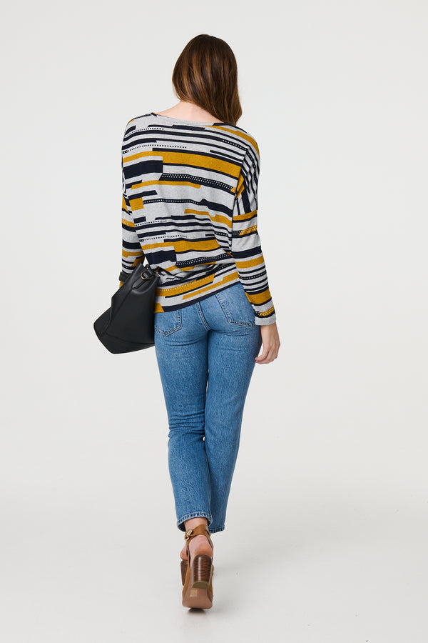 Mustard | Striped Long Sleeve Drop Shoulder Top