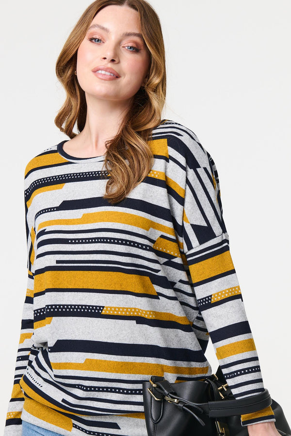 Mustard | Striped Long Sleeve Drop Shoulder Top
