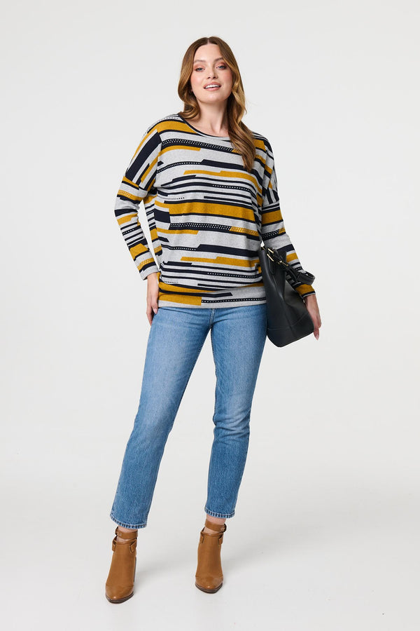 Mustard | Striped Long Sleeve Drop Shoulder Top