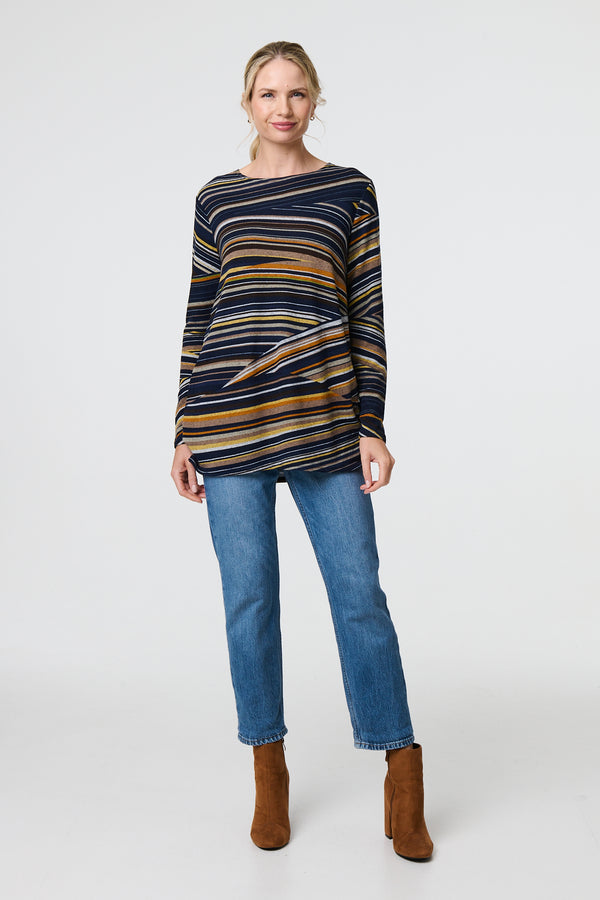 Navy | Stripe Print Long Sleeve Tunic Top