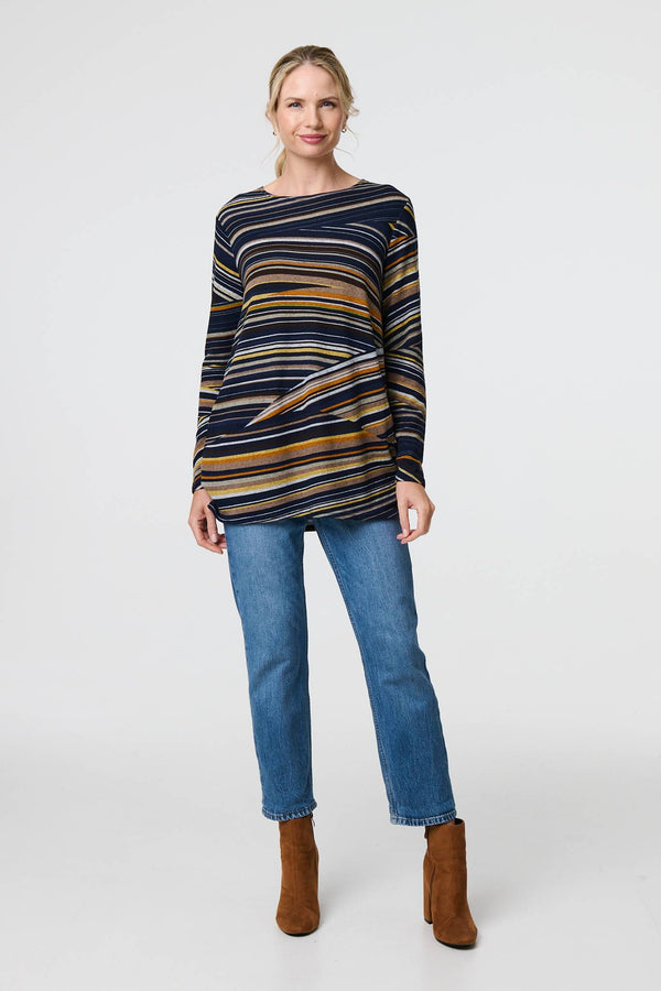Navy | Stripe Print Long Sleeve Tunic Top