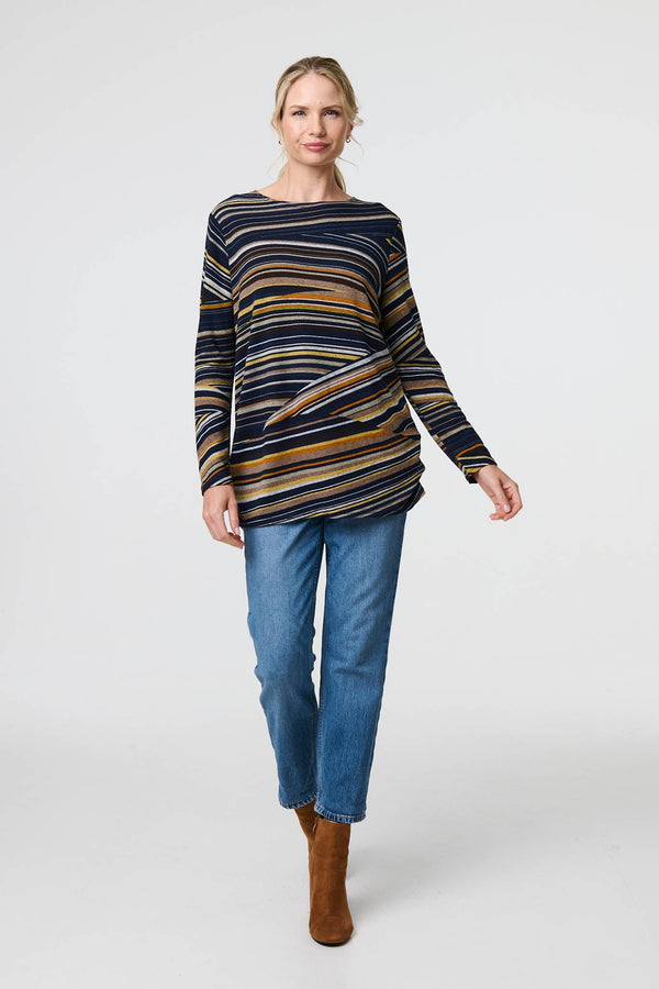 Navy | Stripe Print Long Sleeve Tunic Top