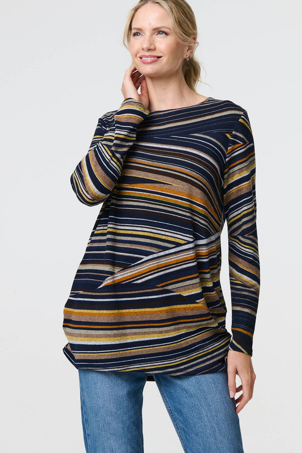 Navy | Stripe Print Long Sleeve Tunic Top