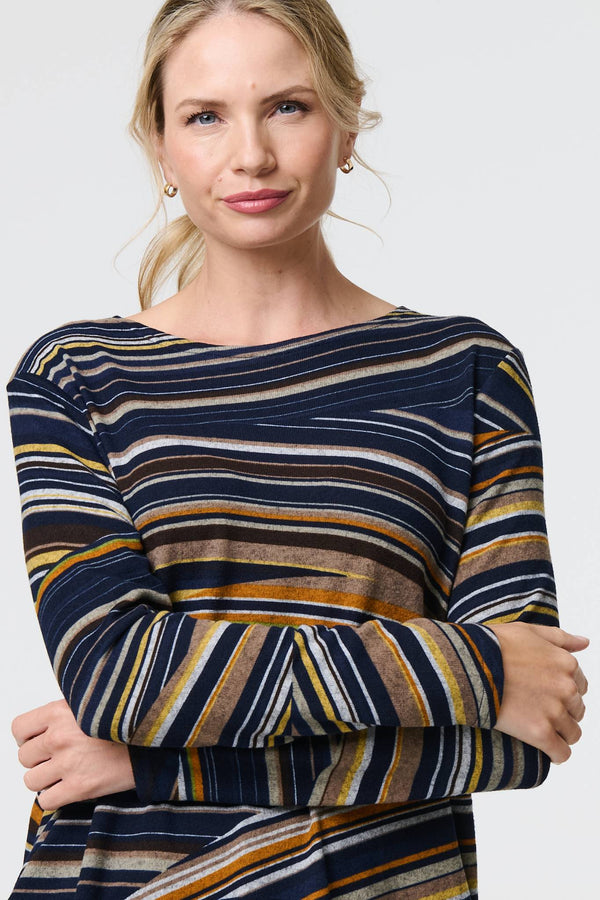 Navy | Stripe Print Long Sleeve Tunic Top