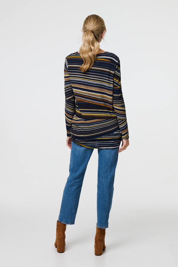 Navy | Stripe Print Long Sleeve Tunic Top