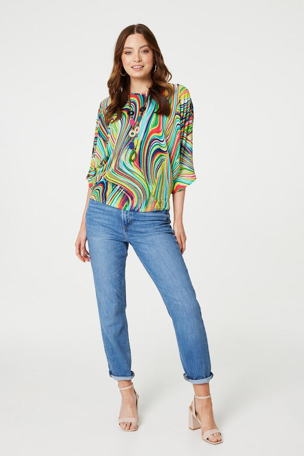 Green | Marbled Batwing Top with Necklace