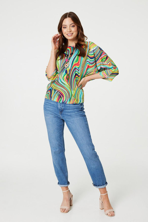 Green | Marbled Batwing Top with Necklace
