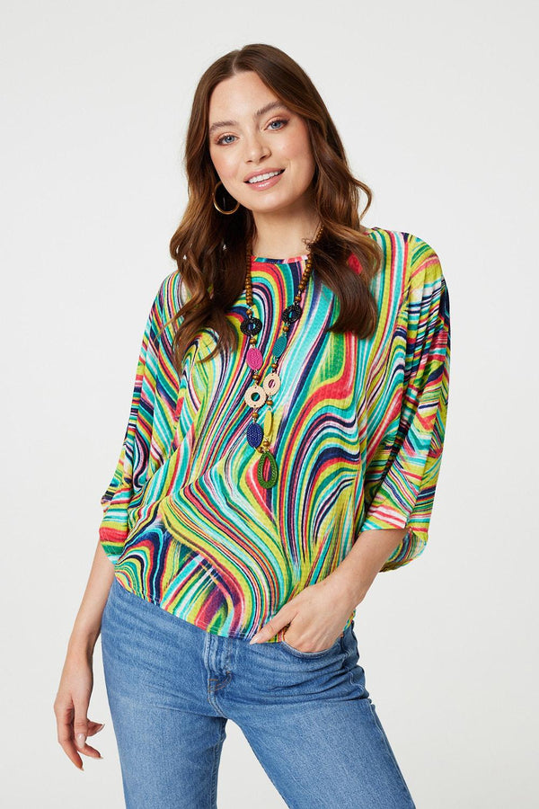 Green | Marbled Batwing Top with Necklace