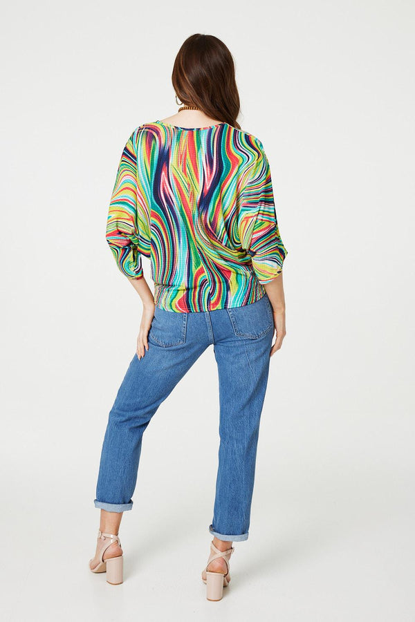 Green | Marbled Batwing Top with Necklace