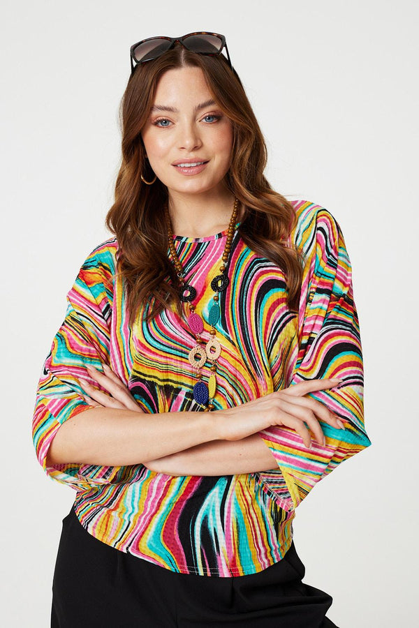 Orange | Marbled Batwing Top with Necklace