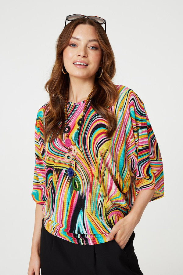 Orange | Marbled Batwing Top with Necklace