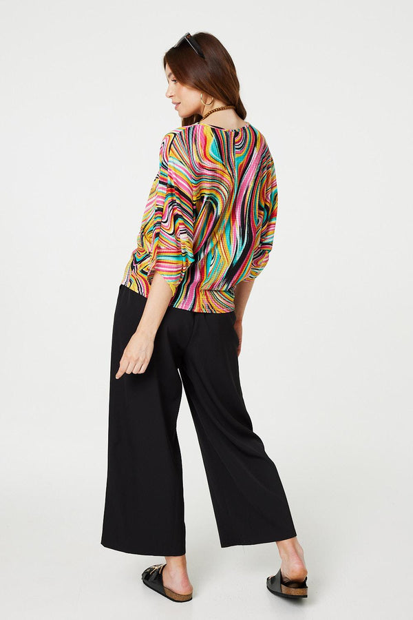 Orange | Marbled Batwing Top with Necklace