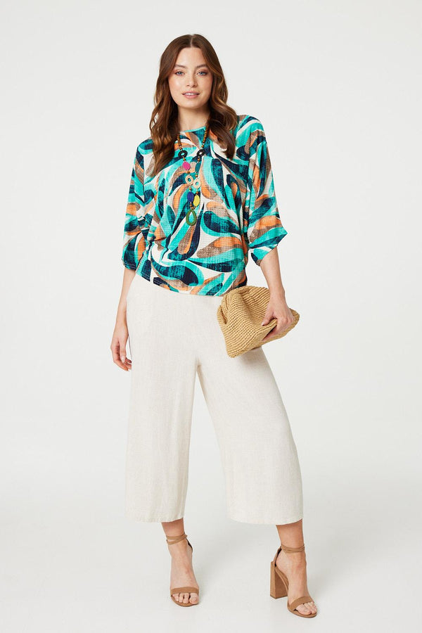 Orange | Printed Oversized Top with NecklaceGreen | Printed Oversized Top with Necklace