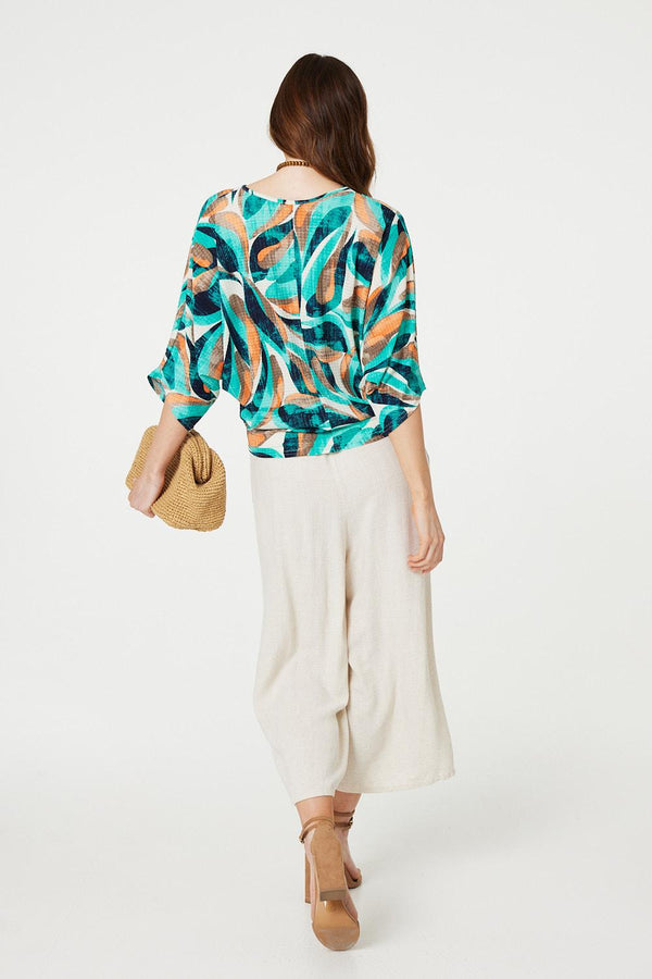 Green | Printed Oversized Top with Necklace