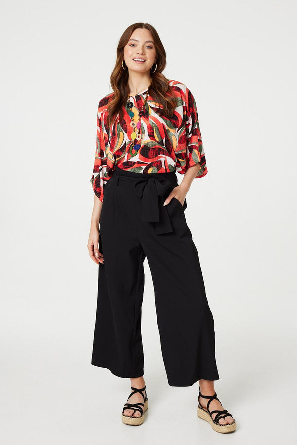 Orange | Printed Oversized Top with Necklace