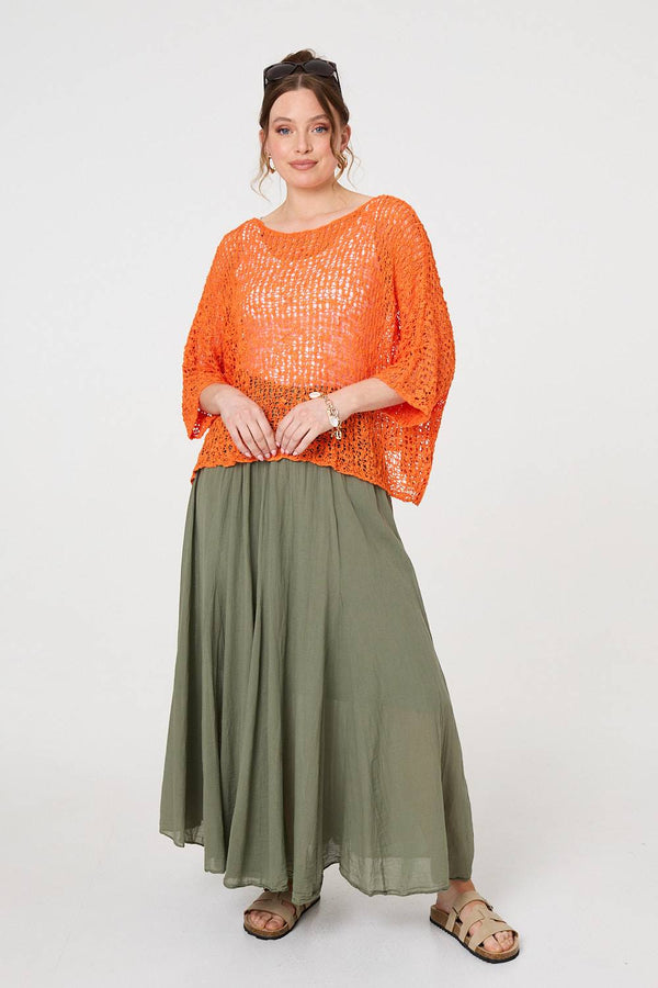 Orange | Crochet Knit Texture Batwing Sleeve Top