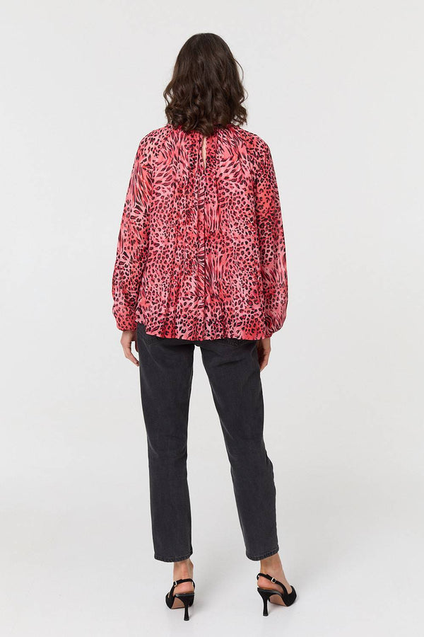 Pink | Animal Print Long Sleeve Tunic Blouse