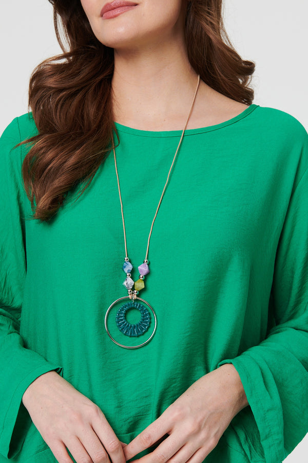 Green | Ruffle Curved Hem Long Sleeve Blouse