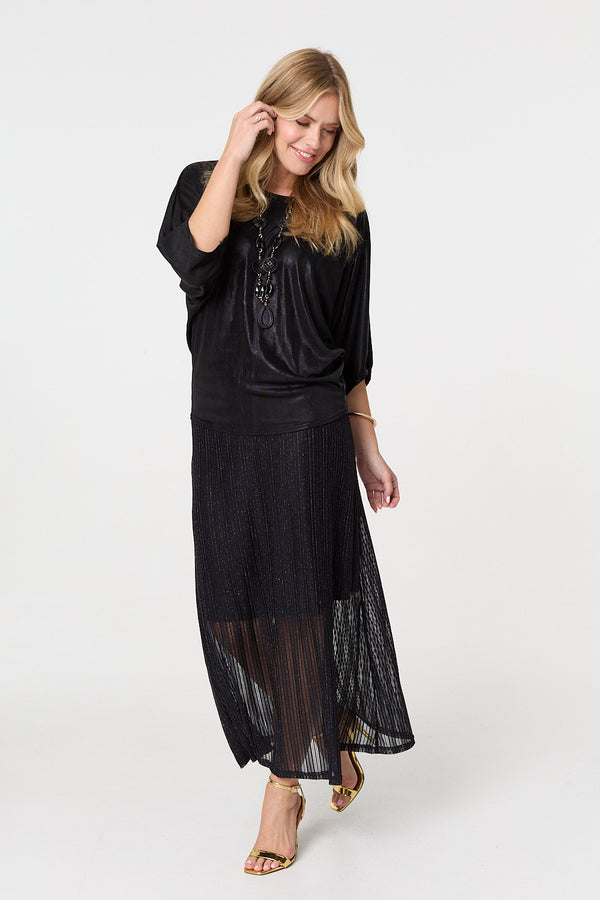 Black | Metallic 3/4 Batwing Sleeve Top