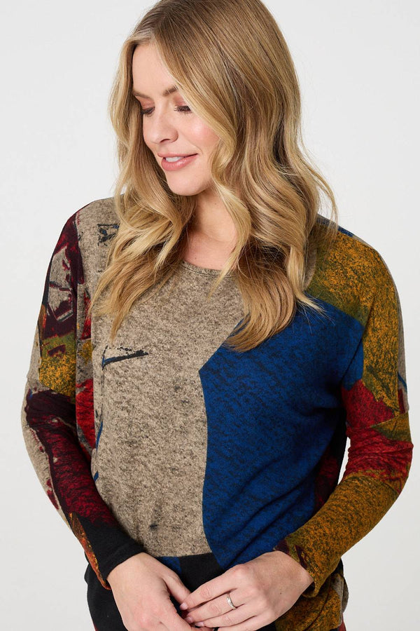 Red | Abstract Long Sleeve Relaxed Knit Top