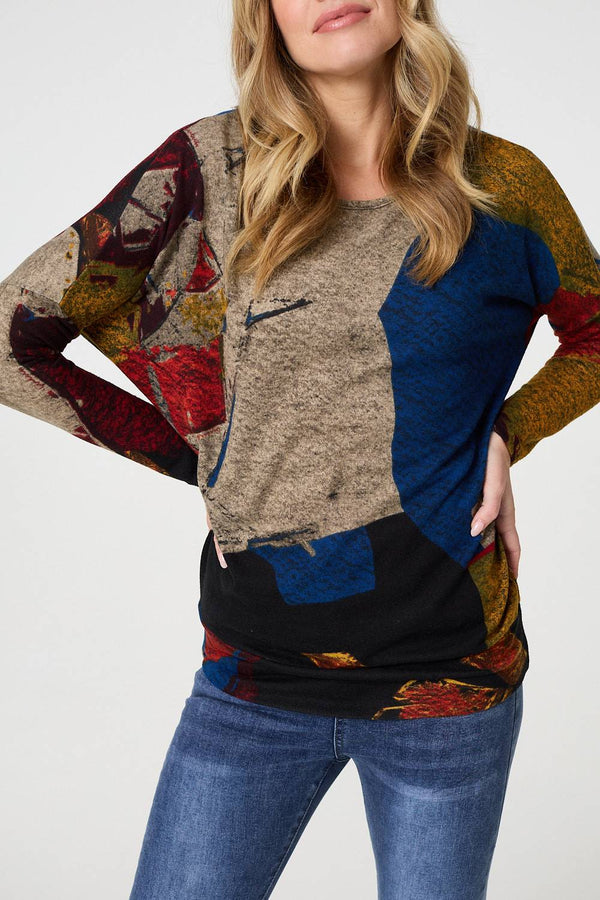 Red | Abstract Long Sleeve Relaxed Knit Top